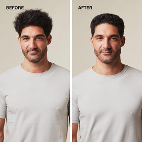 MITCH before and after on fine hair showing thicker-looking styled results