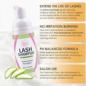 Technician using Miuffue shampoo to cleanse lashes for improved adhesive bonding