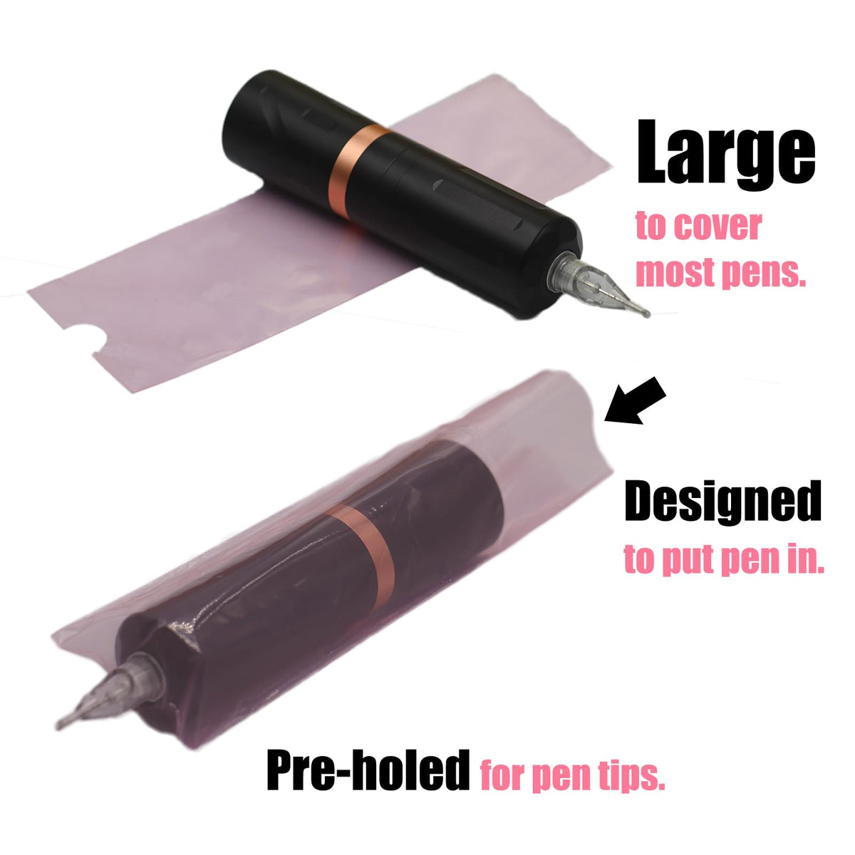 Miuxia pen cover installed on tattoo machine demonstrating contamination protection
