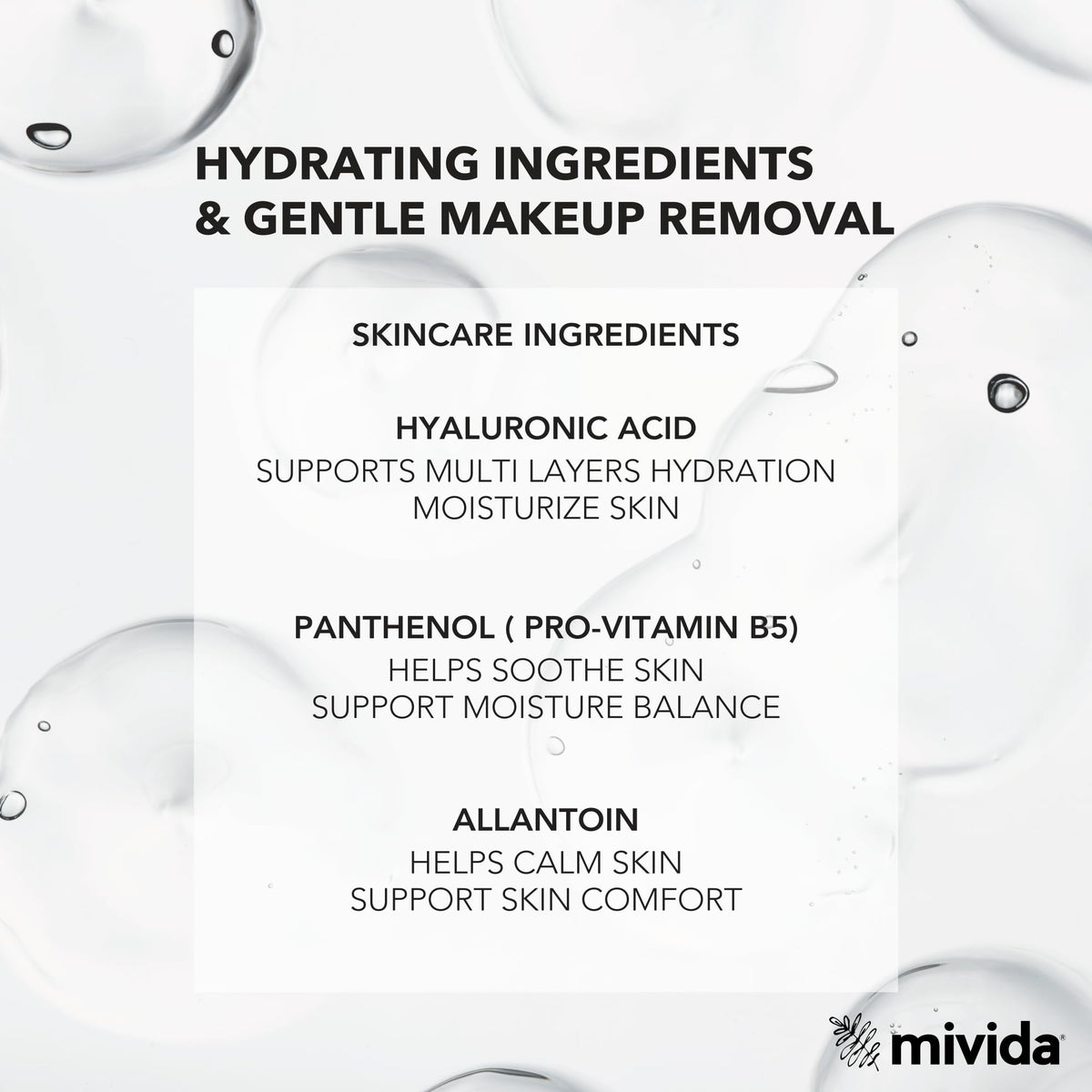 mivida wipe in hand demonstrating gentle removal benefit