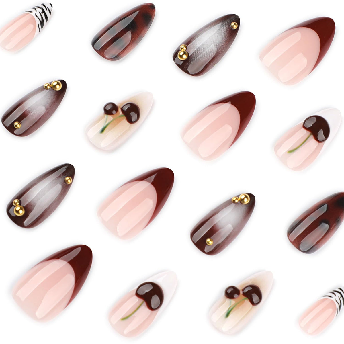 Mivota cherry accent nail close-up highlighting playful design benefit