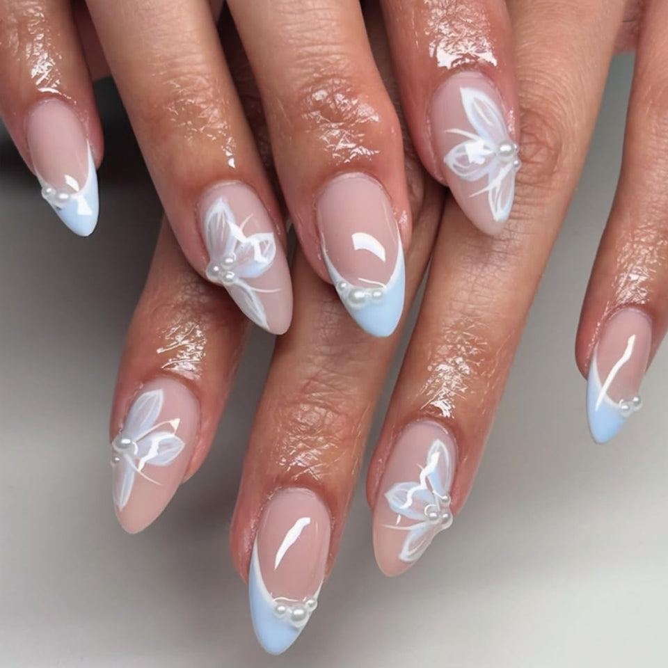 Mivota front packaging showing blue French tip nails and included glue for instant glam