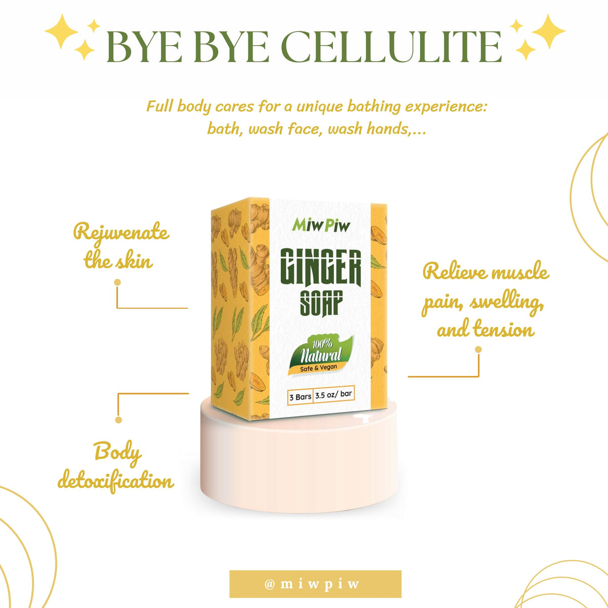 Miw Piw ingredients flatlay with ginger turmeric and oils highlighting natural formulation