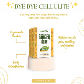 Miw Piw ingredients flatlay with ginger turmeric and oils highlighting natural formulation