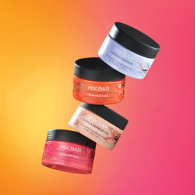 MIX:BAR jar on bathroom shelf showing daily routine and cozy fragrance benefit