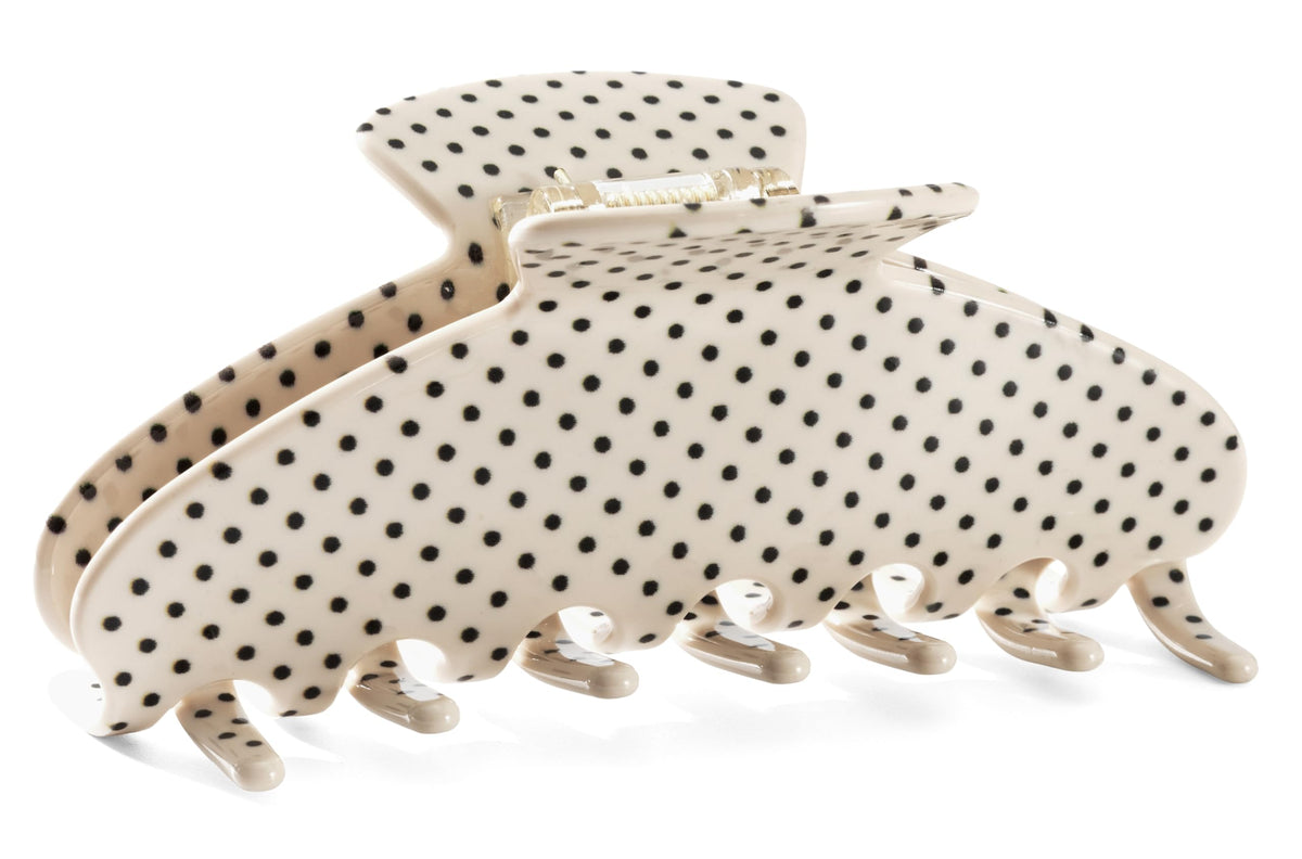 Mixcbe front view white polka dot clip shows stylish finish and secure hold
