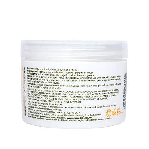 Mixed Chicks cream texture close-up highlights smooth formula for fast slip and gentle detangling