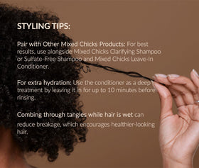 Mixed Chicks applying conditioner to curly hair to demonstrate detangling advantage
