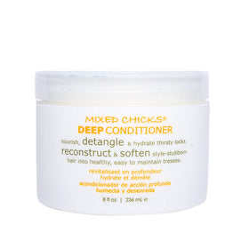 Mixed Chicks detangling deep conditioner jar front view shows label and size for easy identification and purchase