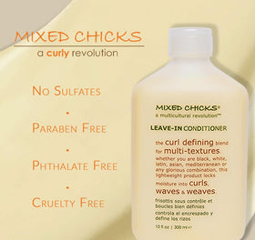 Applying Mixed Chicks leave-in in hand for even distribution and slip