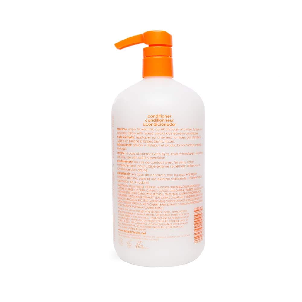 Mixed Chicks pump and label detail highlighting fragrance-free formula and usage info