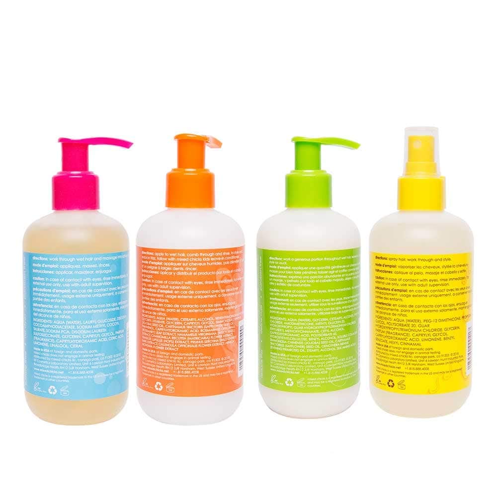 Mixed Chicks shampoo bottle close-up illustrating mild cleansing benefit