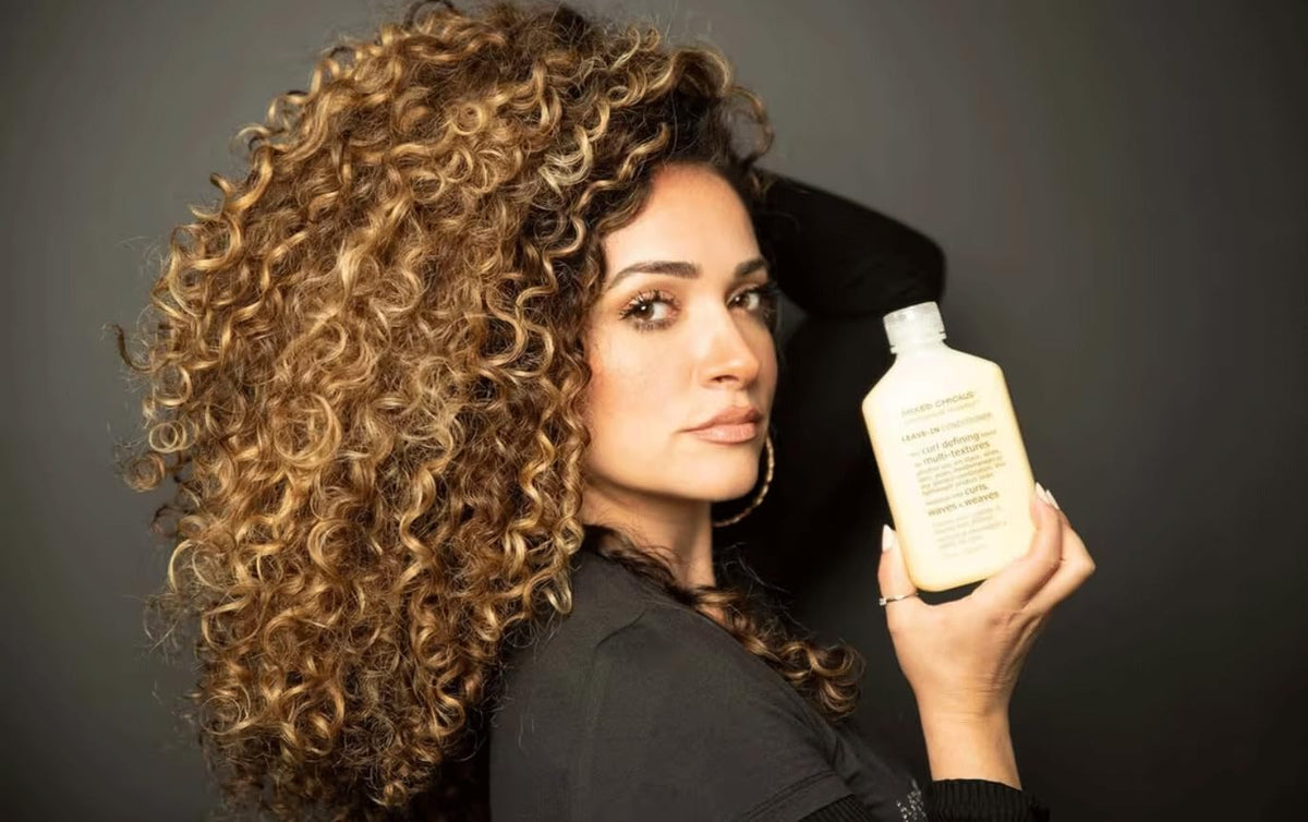 Curly hair styled with a diffuser after using Mixed Chicks for defined curls