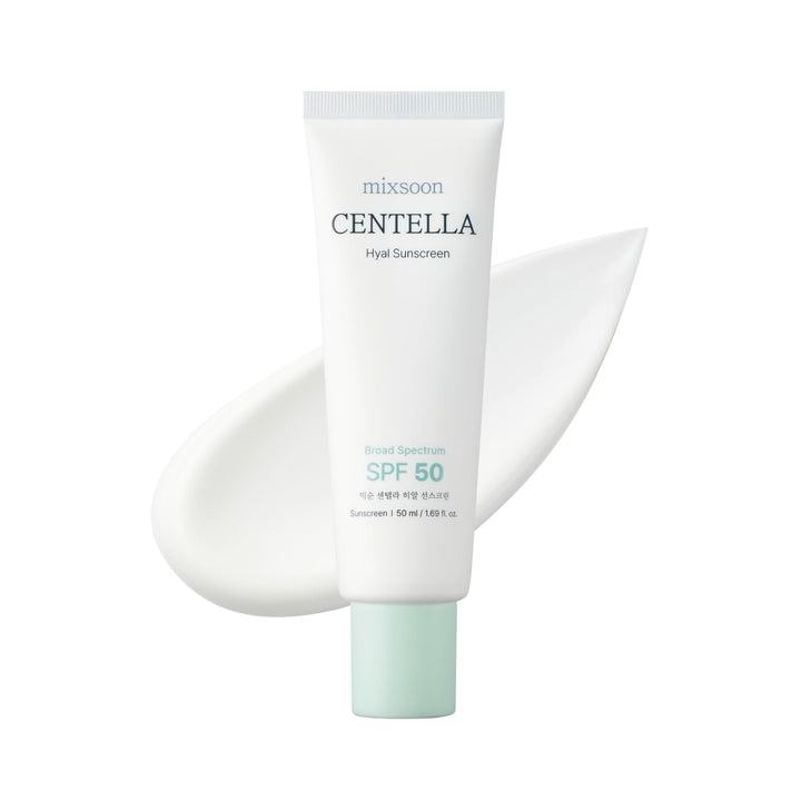 mixsoon sunscreen front packaging showing SPF50 protection and gentle hydration benefit