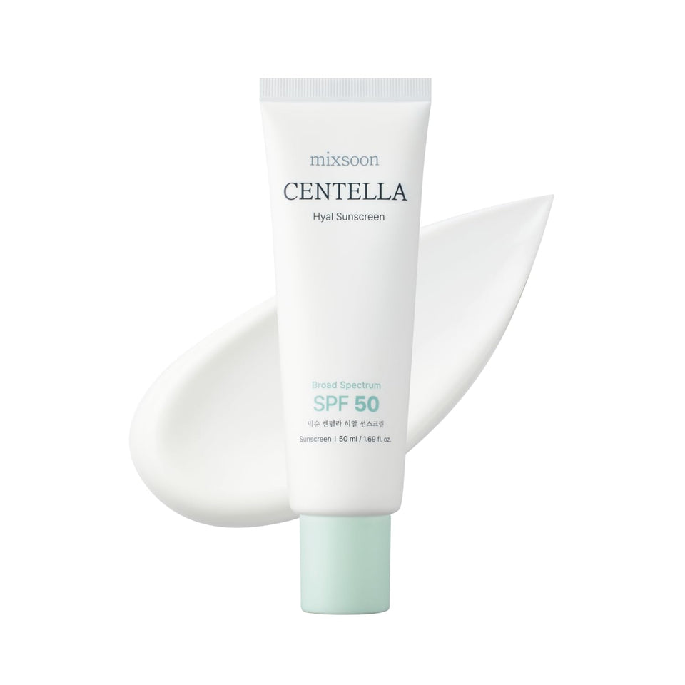 mixsoon sunscreen front packaging showing SPF50 protection and gentle hydration benefit