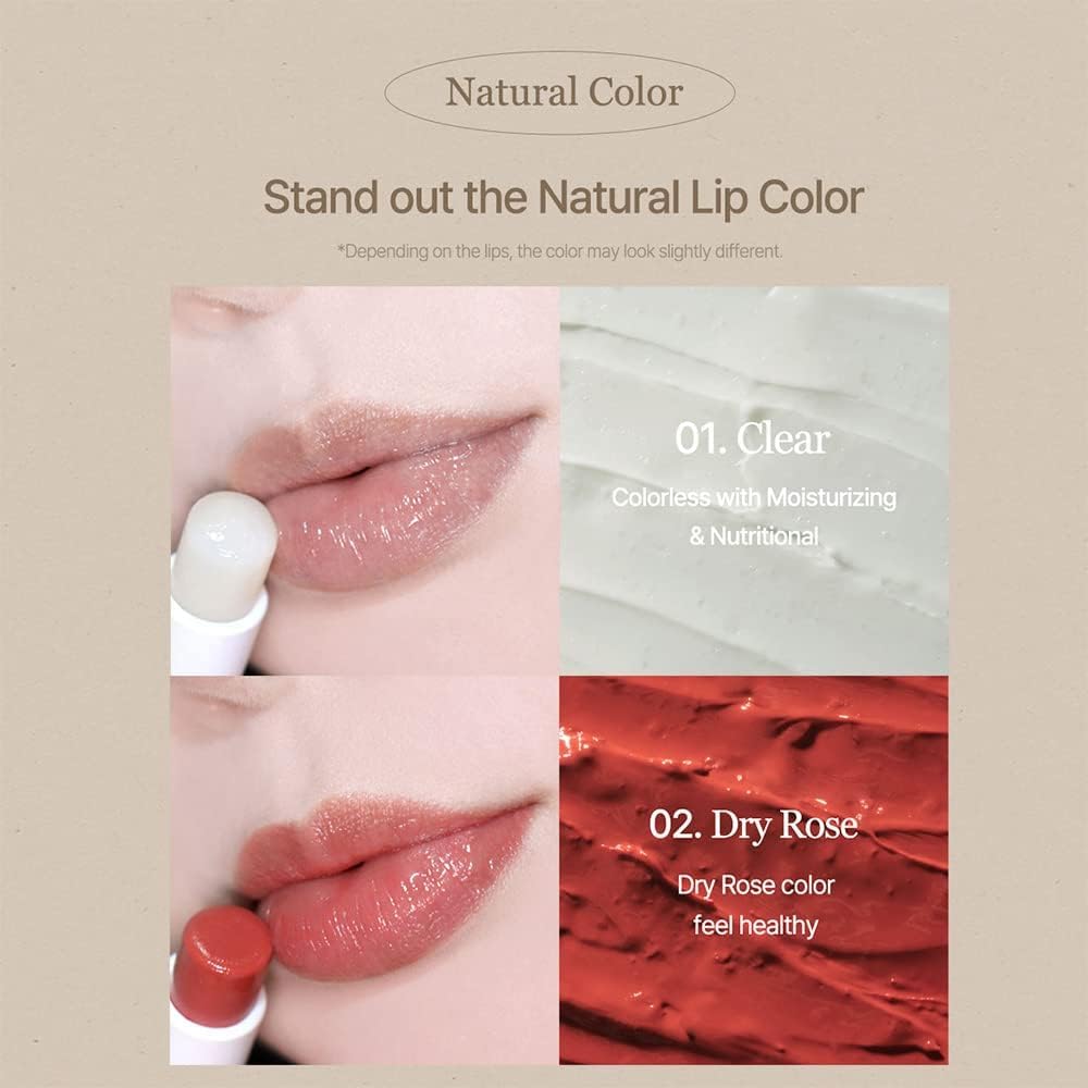 mixsoon dry rose applied on lips showing subtle rosy tint and healthy shine benefit