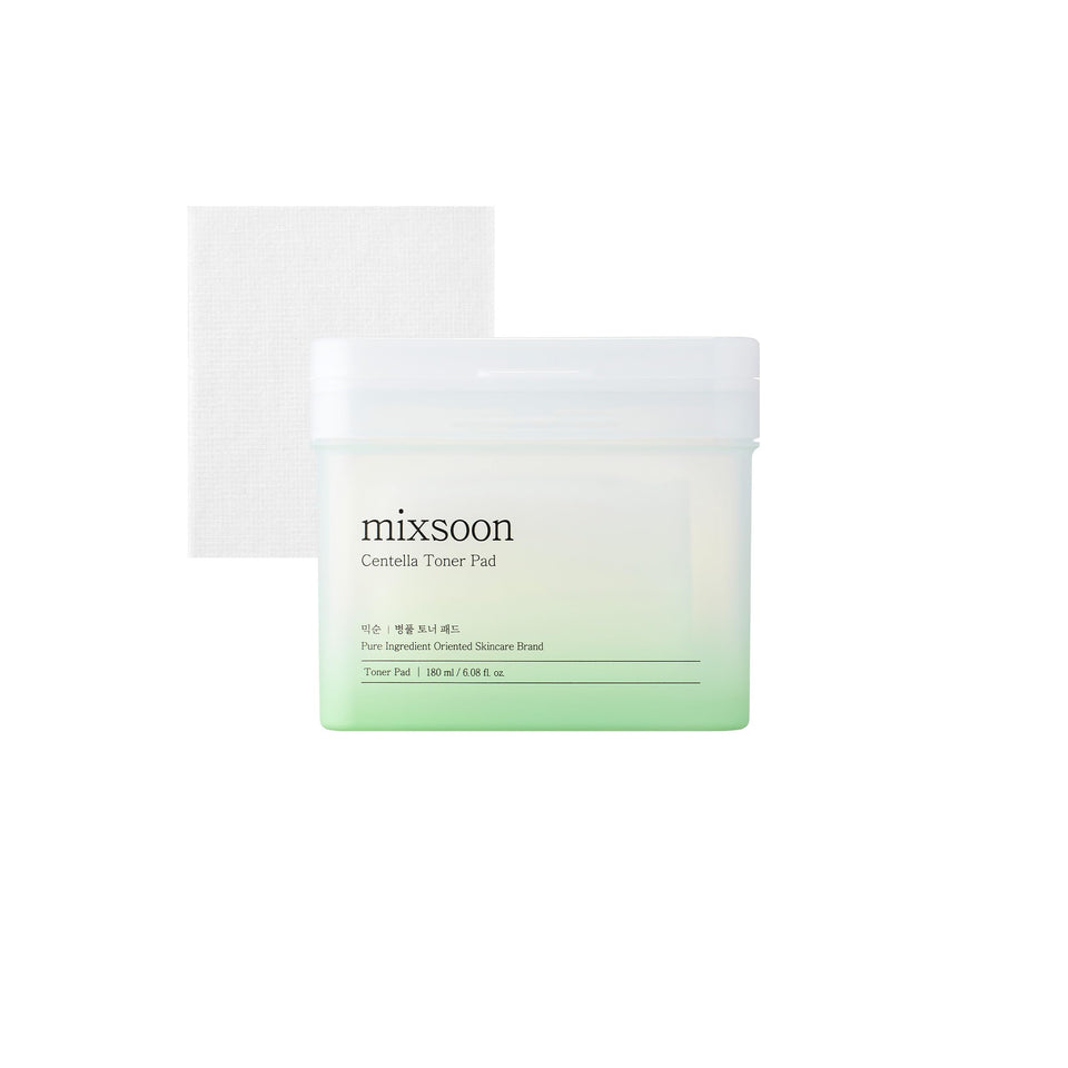 mixsoon front packaging showing 120 Centella toner pads and benefits