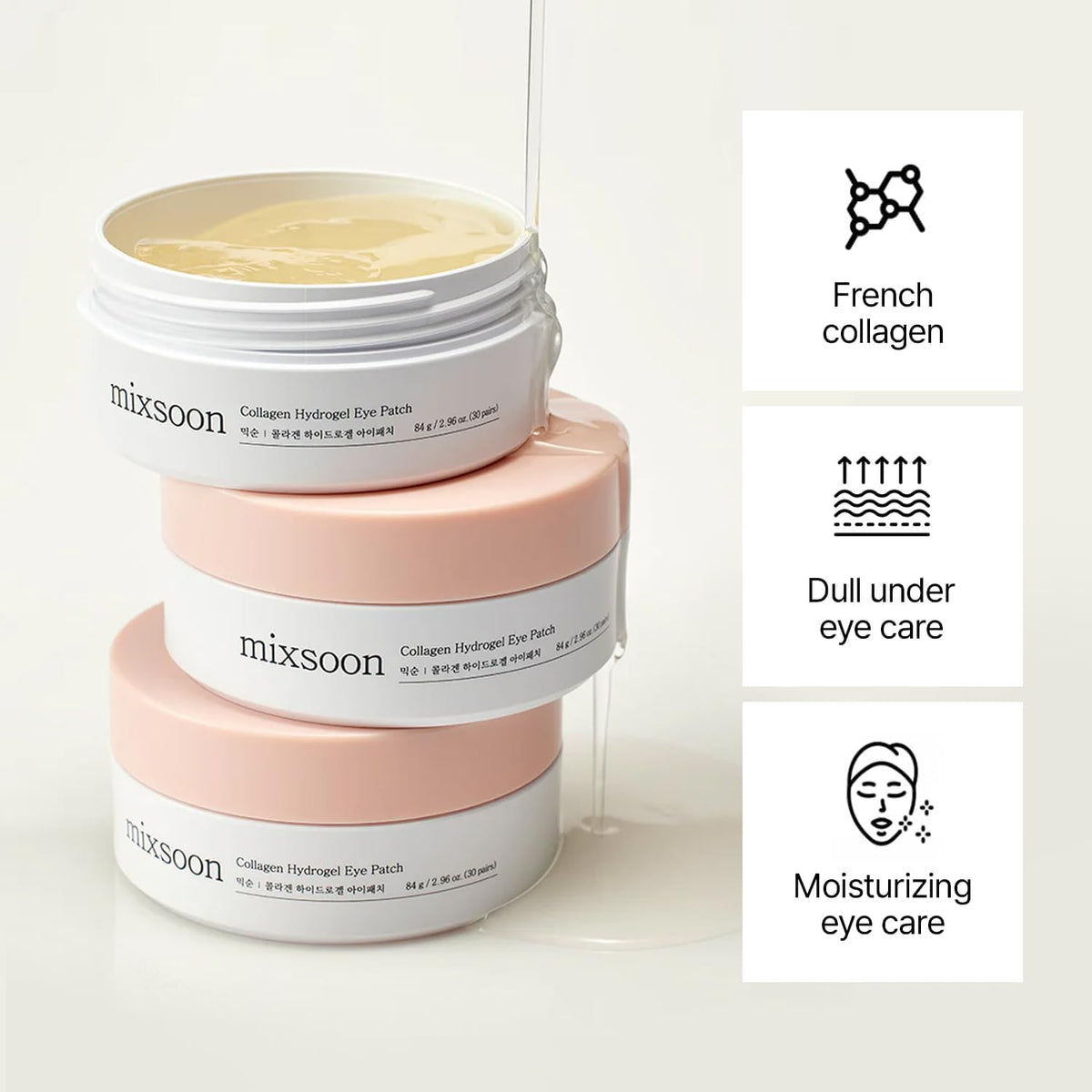 mixsoon open jar revealing stacked hydrogel eye patches and moist cooling gel