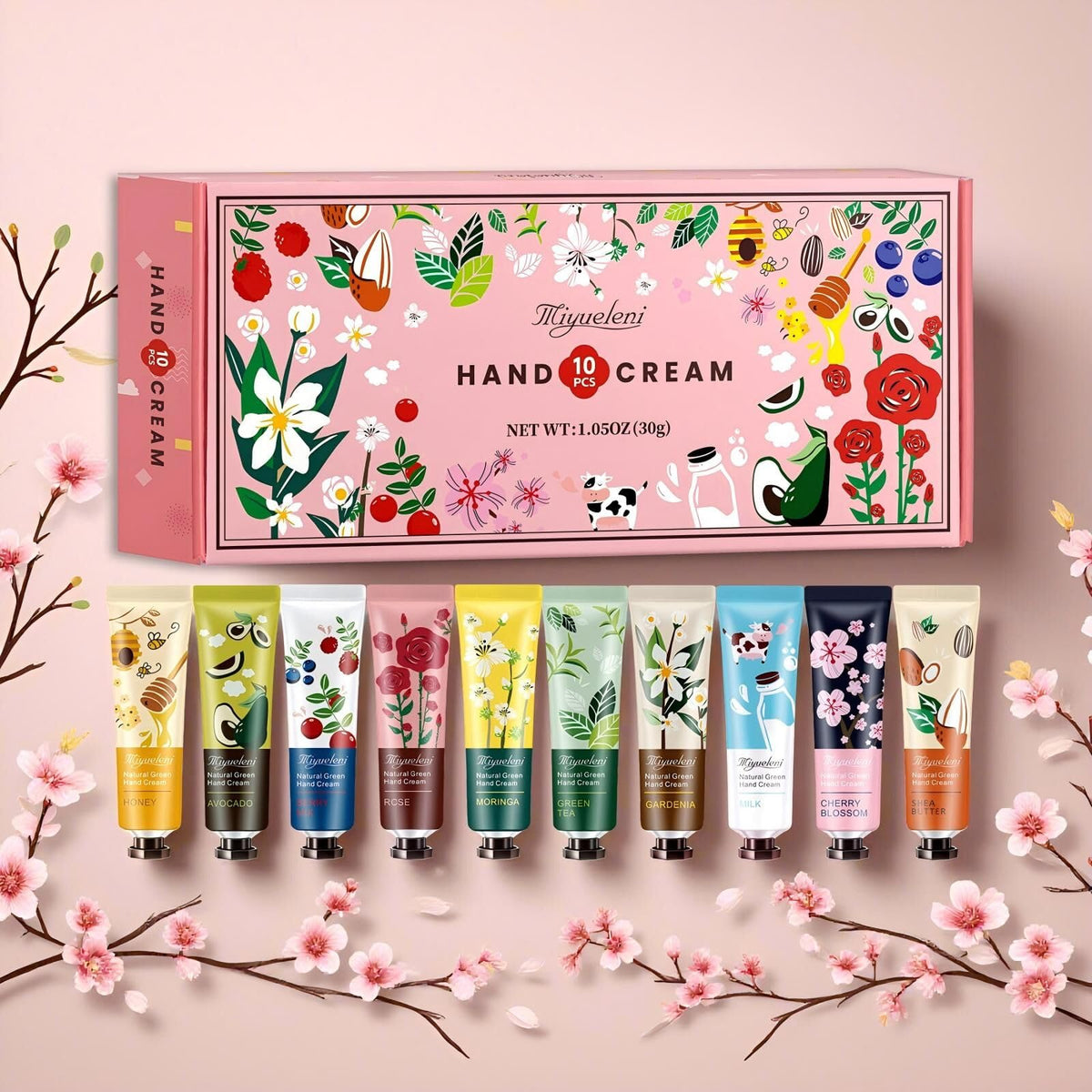 MIYUELENI labeled tubes with scent illustrations for easy fragrance selection