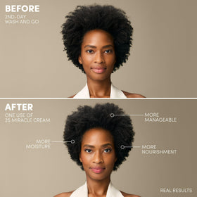 Mizani applied to damp hair demonstrating detangling and softness