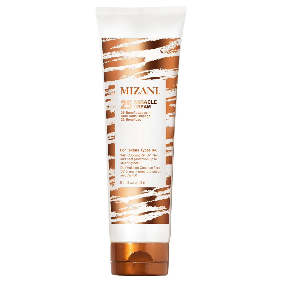 Mizani front packaging showing product for defined curls and quick use