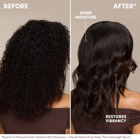 Mizani applied to wet curly hair demonstrating easy detangling benefit