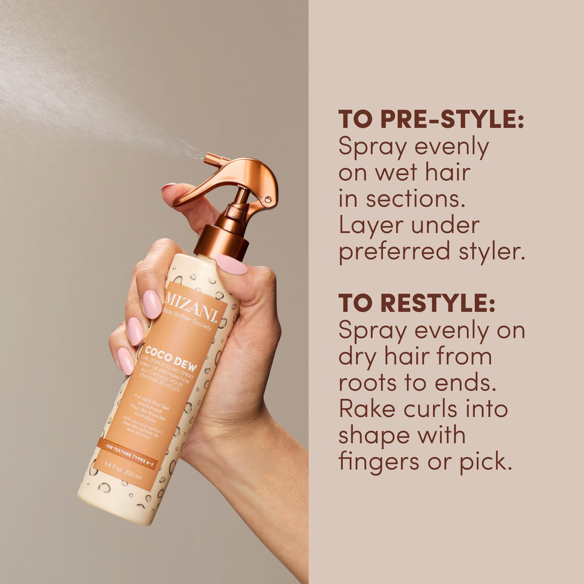 Mizani spritz on curly hair reviving definition and reducing frizz
