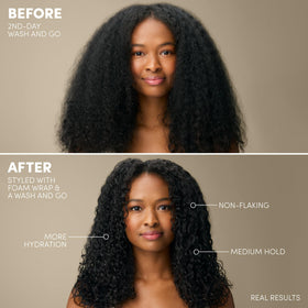Mizani foam texture on palm illustrating lightweight mousse and easy distribution