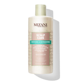 Mizani front label showing product name and benefits for clear scalp