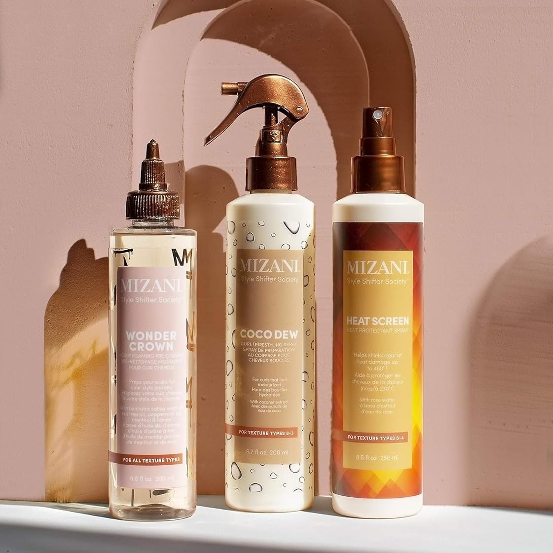 Product label close-up highlighting Mizani directions and styling benefits