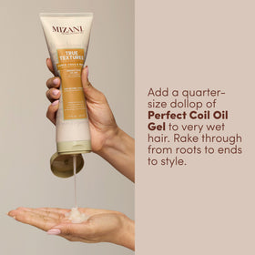 Mizani product with olive, coconut, marula visuals implying natural moisture