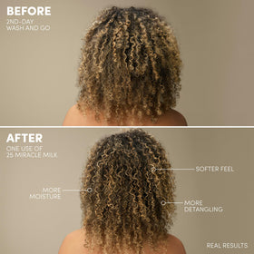 Mizani mist being applied showing improved detangling and shine