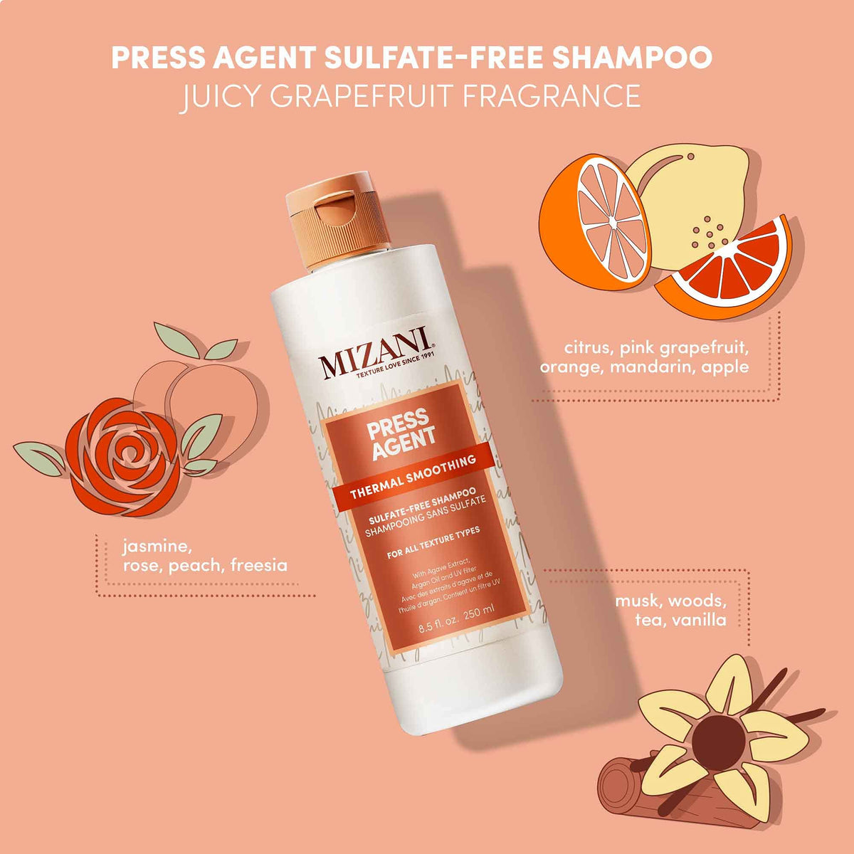 Mizani shampoo being applied in shower for smooth prep before styling
