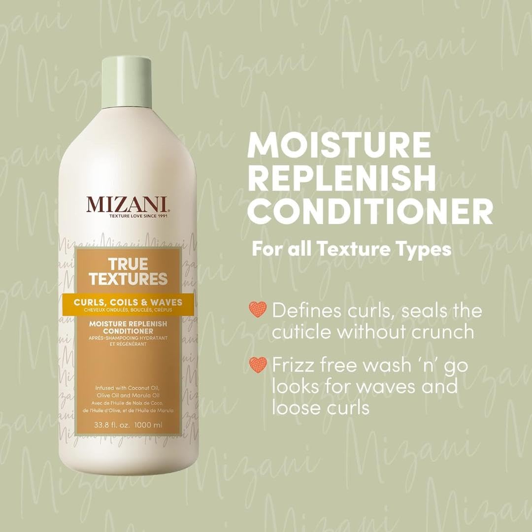 Mizani 33.8 fl oz bottle next to a ruler to show full-size value