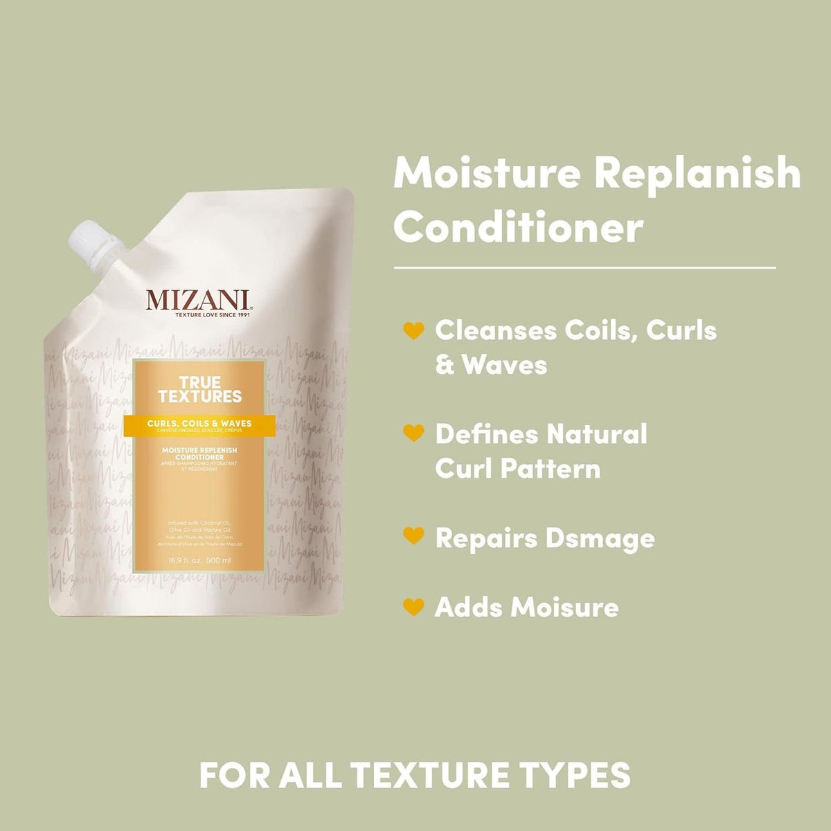 Mizani True Textures back label displaying ingredients and usage benefits
