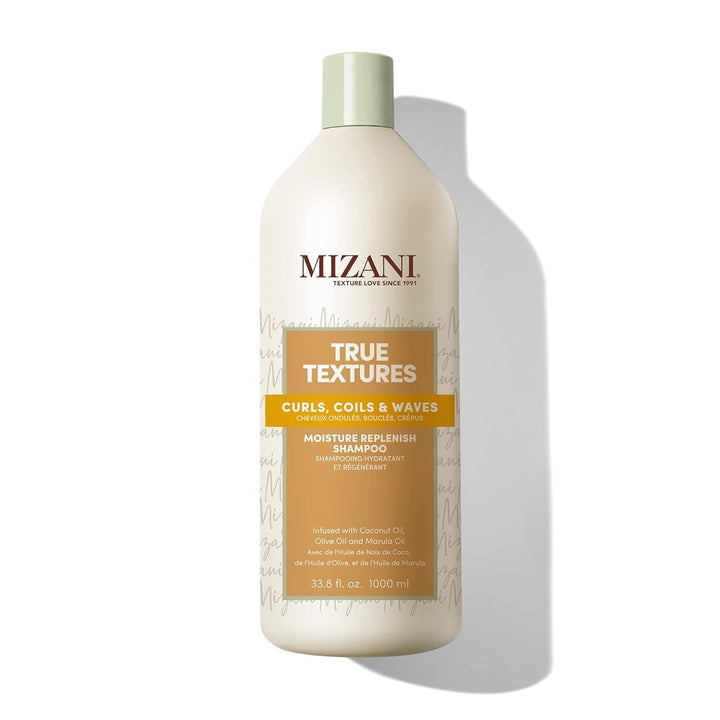 Mizani front bottle showing product branding and benefits