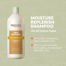 Mizani shampoo lather on curly hair demonstrating gentle cleanse