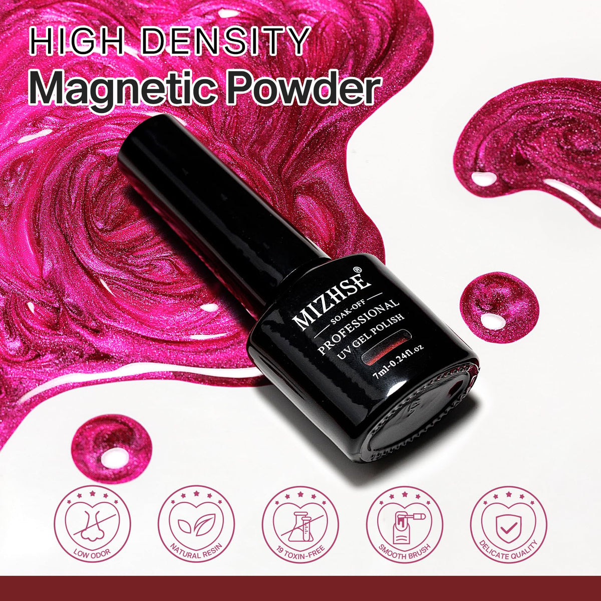 MIZHSE bottle close-up displaying magnetic gel texture and glossy neon pigment
