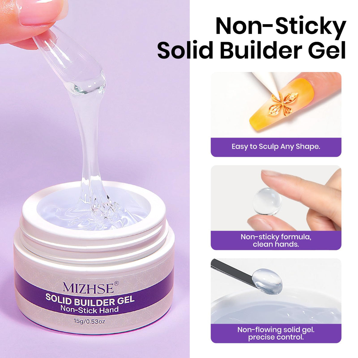 MIZHSE clear hard gel jar close-up showing smooth consistency and precision