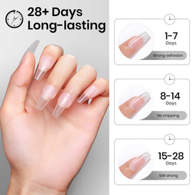 MIZHSE cured press-on tip closeup, smooth bond and long-lasting finish