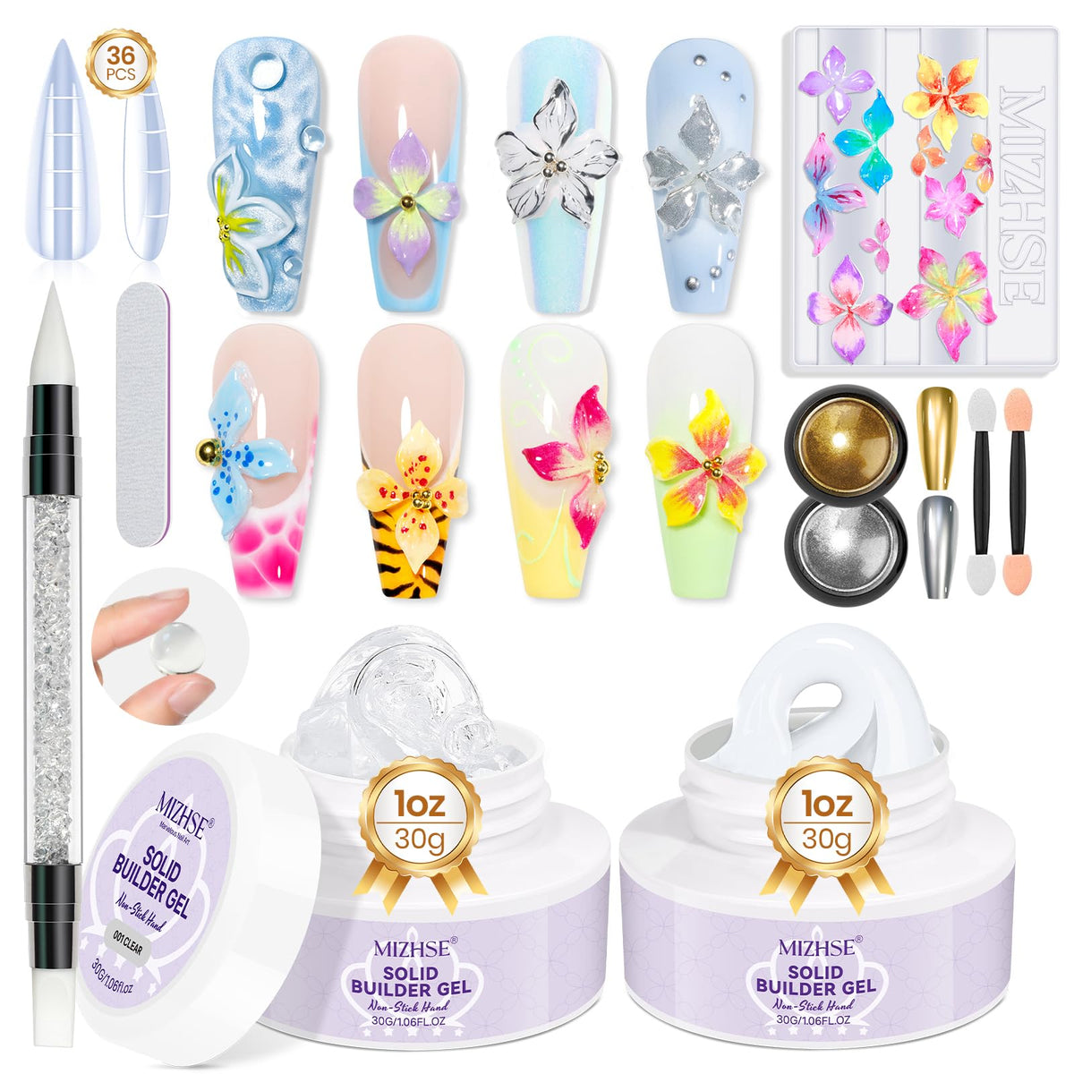 MIZHSE front pack showing full 3D gel sculpting kit, convenient starter set