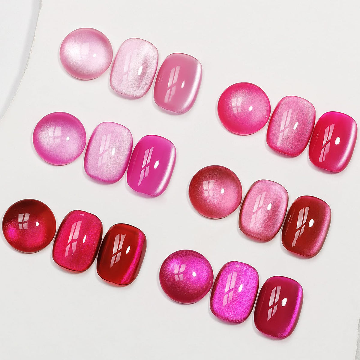MIZHSE front packaging showing six pink cat-eye gel bottles for vibrant manicures
