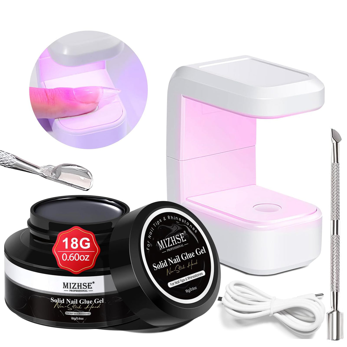 MIZHSE front packaging showing solid gel kit and lamp, convenient travel-ready set