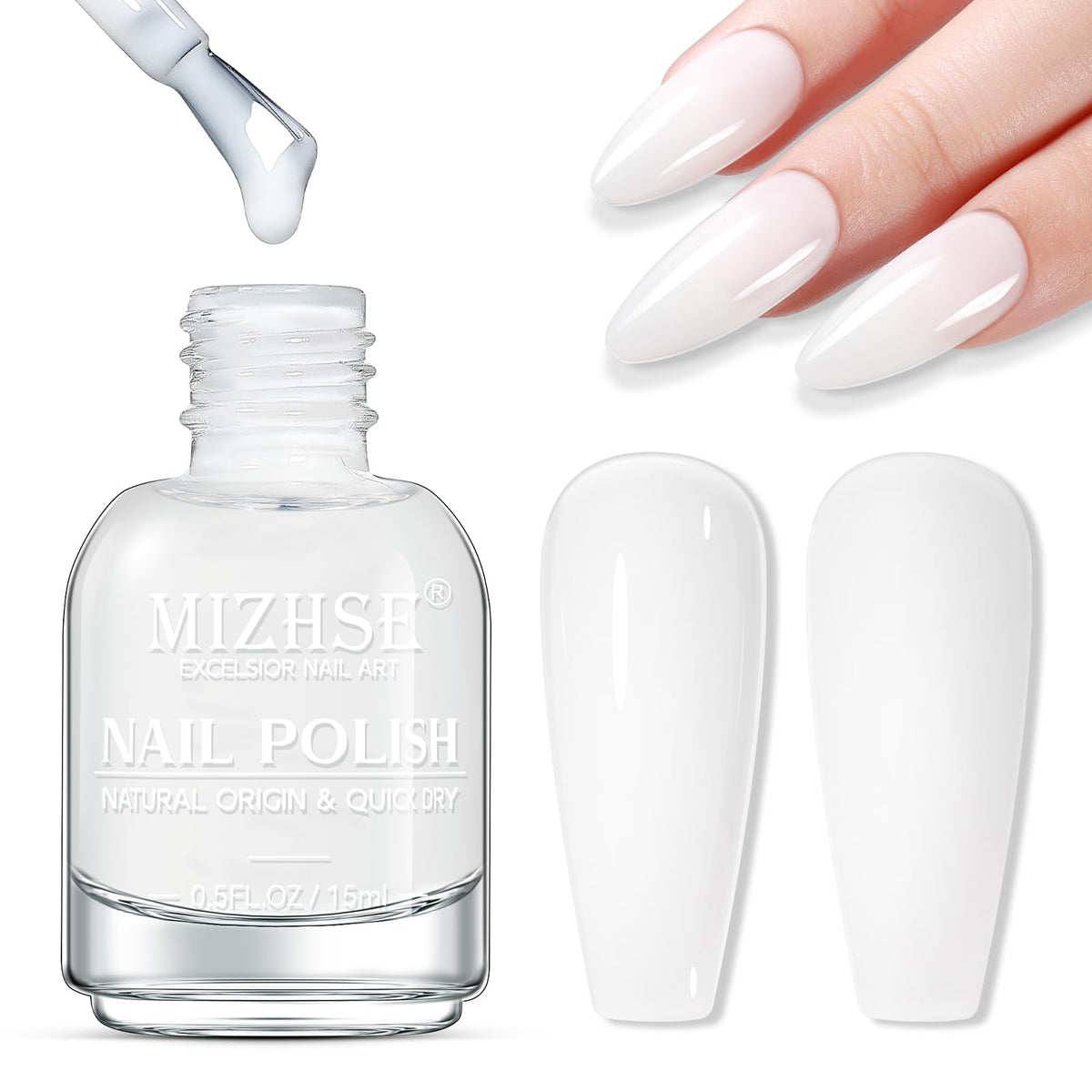 MIZHSE milky white front bottle showing full label and product benefit