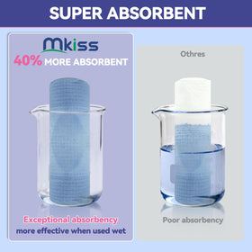 MKISS towel beside hand showing 10×12 inch size for better coverage