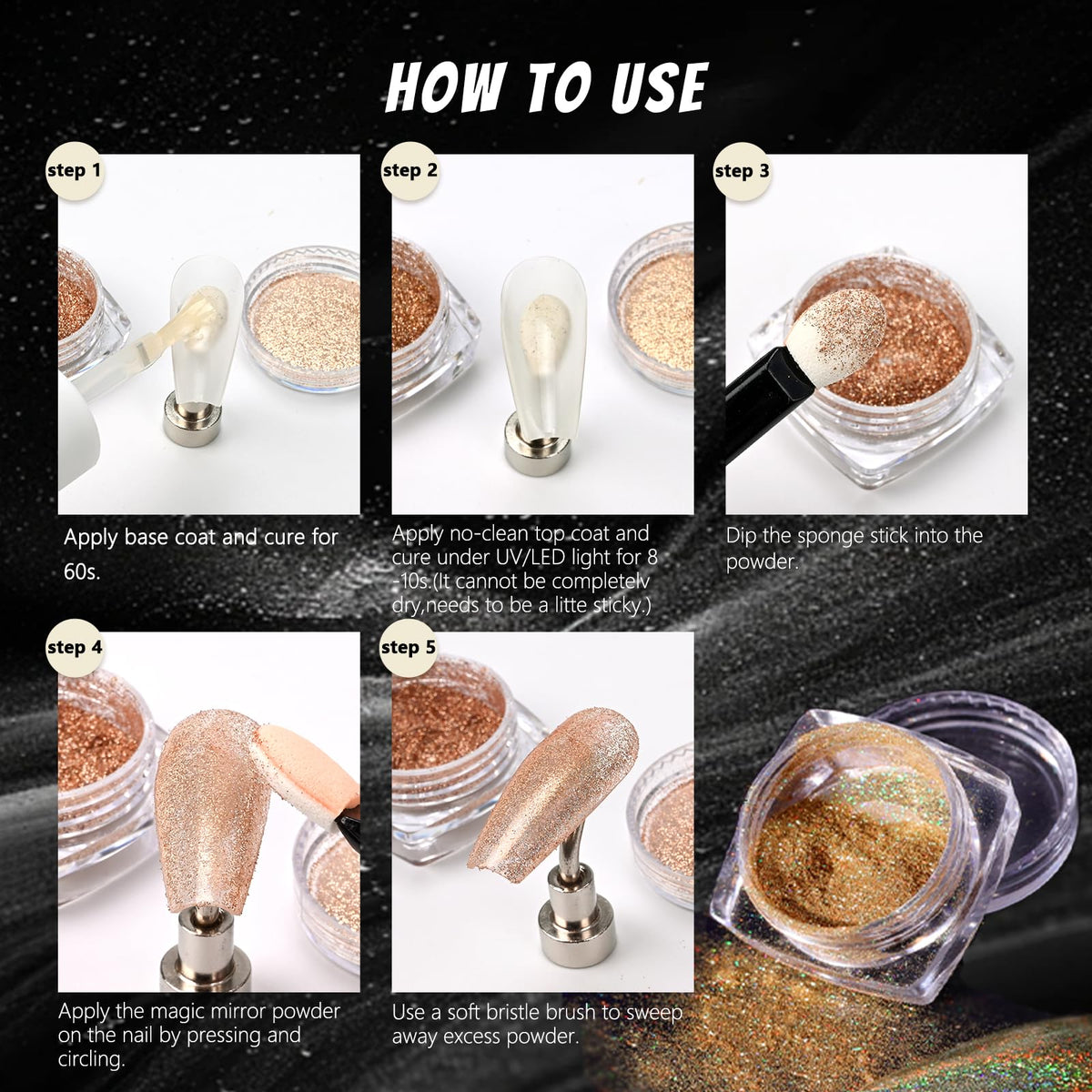 MKNZOME powder rubbed on nail chip demonstrating how pigments create mirror-like shine