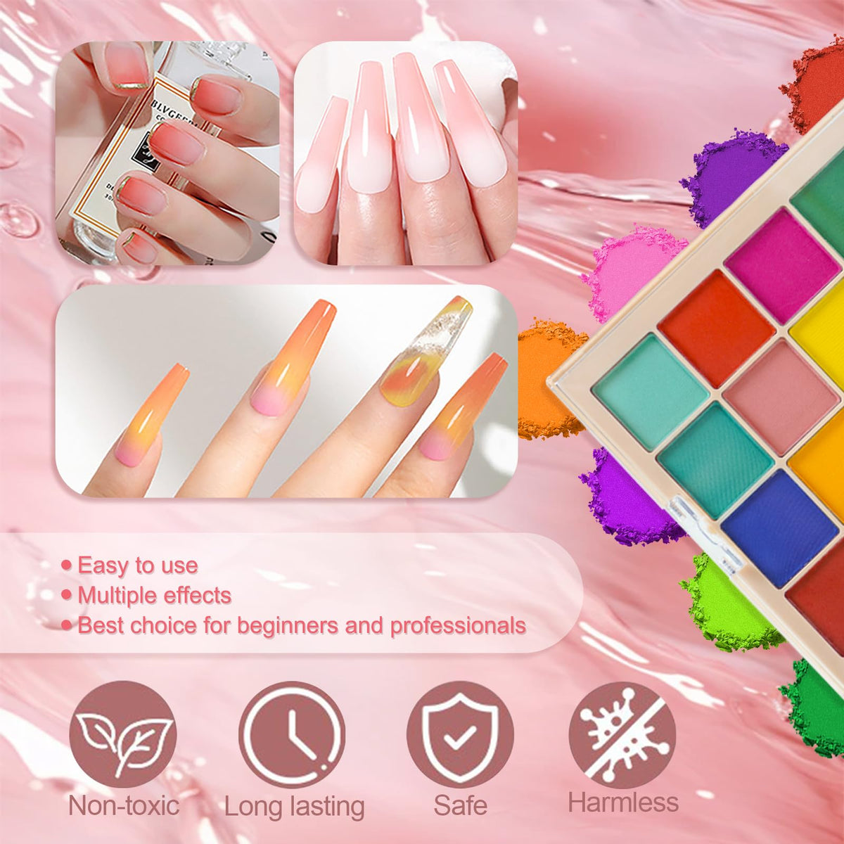 MKNZOME powder being applied on nail showing instant color payoff