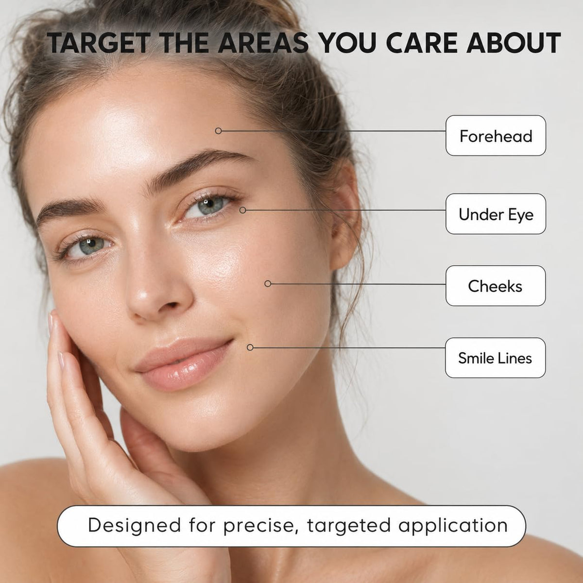 MKSUVGQ serum applied under-eye in demo to show targeted plumping benefit