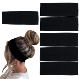 MLMOMVME front pack of six black headbands showing value and style