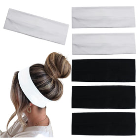 MLMOMVME front view of six headbands showing black and white set and packaging benefit